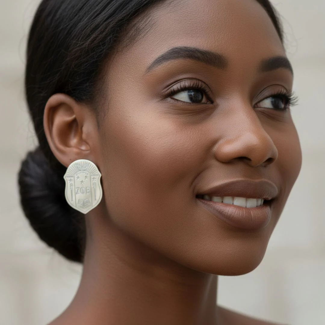 Non-Tarnish Comfort Clip-On Zeta Phi Beta Shield Earrings - Image 3