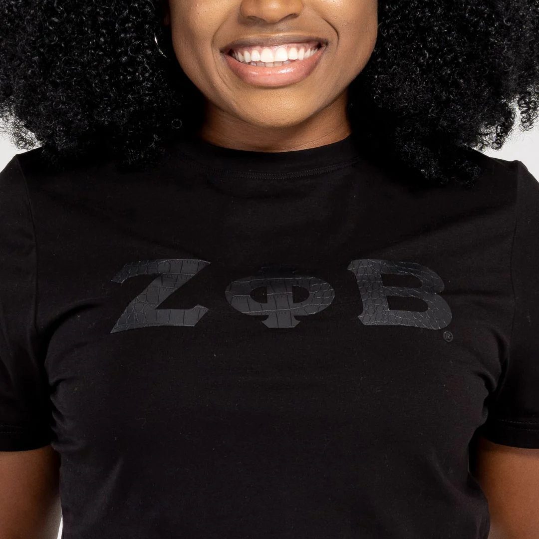 Zeta Phi Beta Black on Black with Snake Skin Leather Letters Shirt - Image 4